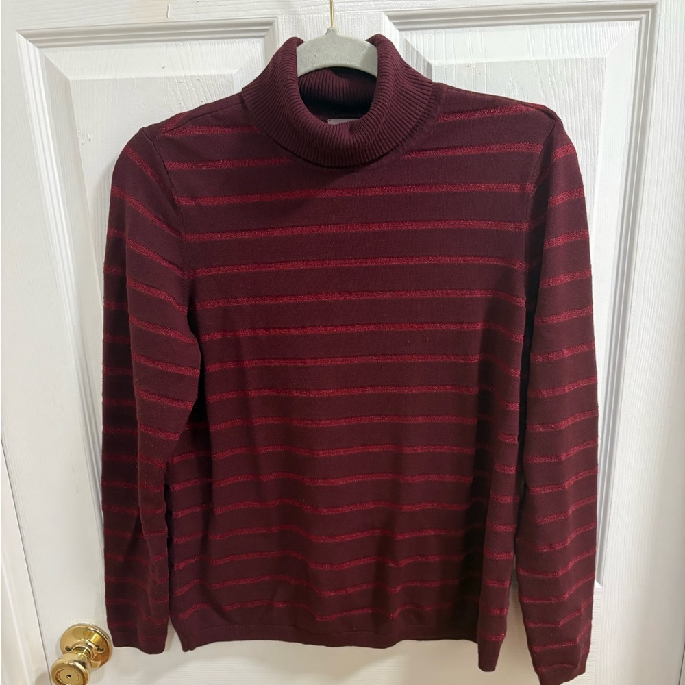 Chico's Sparkle Stripe Ashlan Turtleneck Sweater,